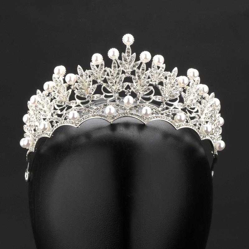 Xiao Ming Pearl  Rhinestone Bridal Crown - Korean Style Wedding Headdress Jewelry