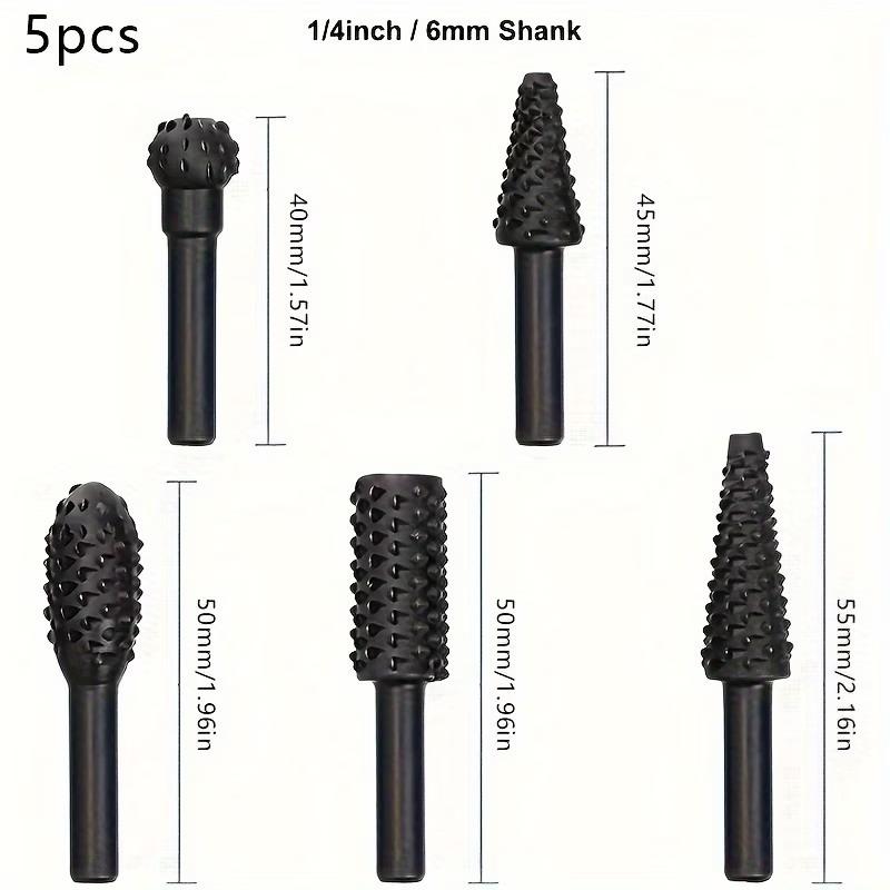 

5pcs/set Woodworking Rotary Files Grinding Head Embossing Rotary File Wood Carving Tools Round Shank File Drill Bits Hand Tools