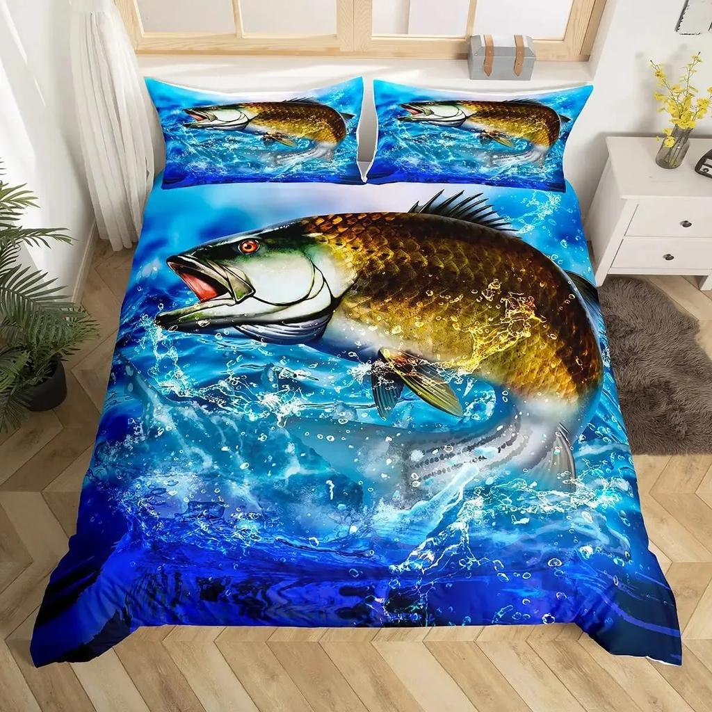 Marlin Svärdfisk Påslakanset Jakt Fiske Sängkläder Set Batik Havsfiske Båt Marint Liv Nautiskt Täckesöverdrag Queen