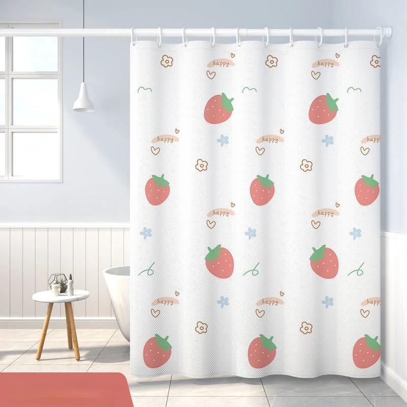 Shower Curtains 200cm Kawaii Fruit Cartoon Printed White Bathroom Curtain for Girl Waterproof with Hooks and Tieback Bath Decor