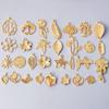 Light Gold Color Plant Series Random Mix 10/20/30/50pcs Ginkgo Tree Maple Leaves Flower Charms For Jewelry Making Bulk Pendants