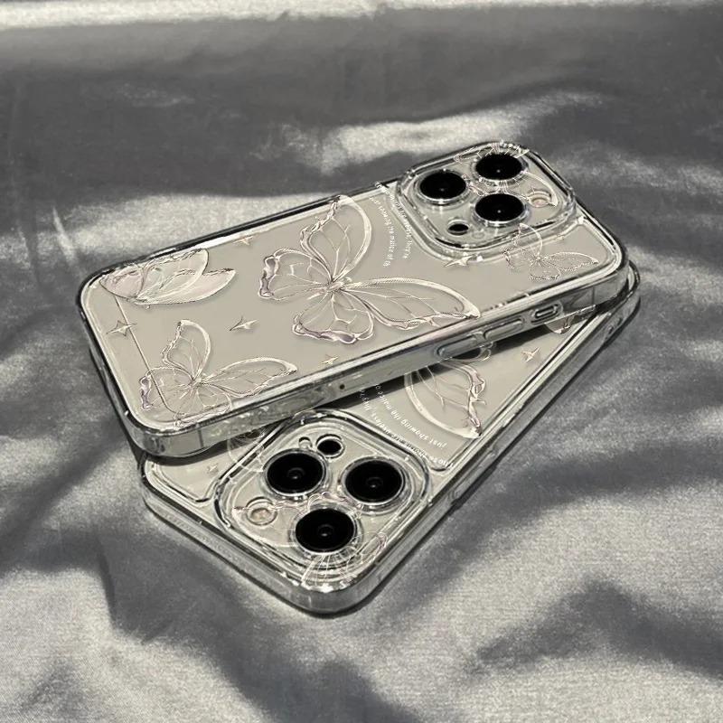 Gold Butterfly Phone Case For iPhone 17 16 15 11 13 12 14 Pro Max 16e Air 7 8 Plus XR Soft TPU Transparent Cover