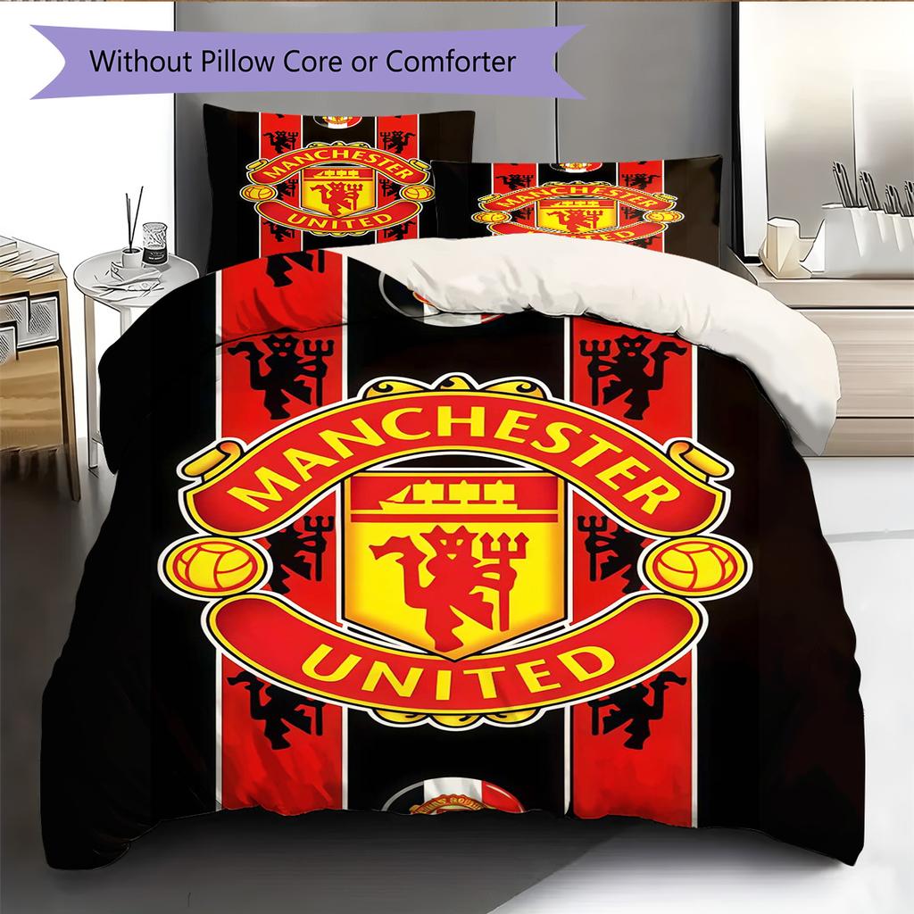 Man Utd Bedding Quilt Set Quilt Cover Pillowcase Home Decoration Birthday Gift (1 * duvet cover + 2 * pillowcase, without core)
