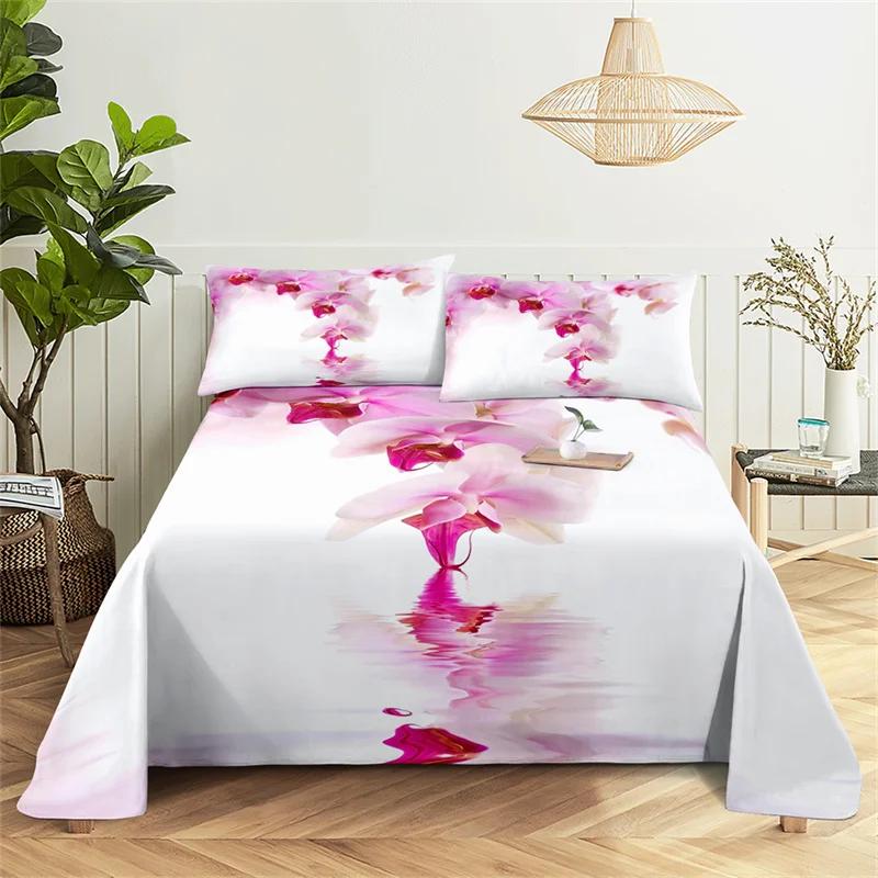 Lovers Room Bedding Set Bed Sheets and Pillowcases Bedding Flat Sheet Bed Sheet Set Purple Flowers Queen Sheet Set Girl 110X230cm(2Pcs)&Flat Sheet