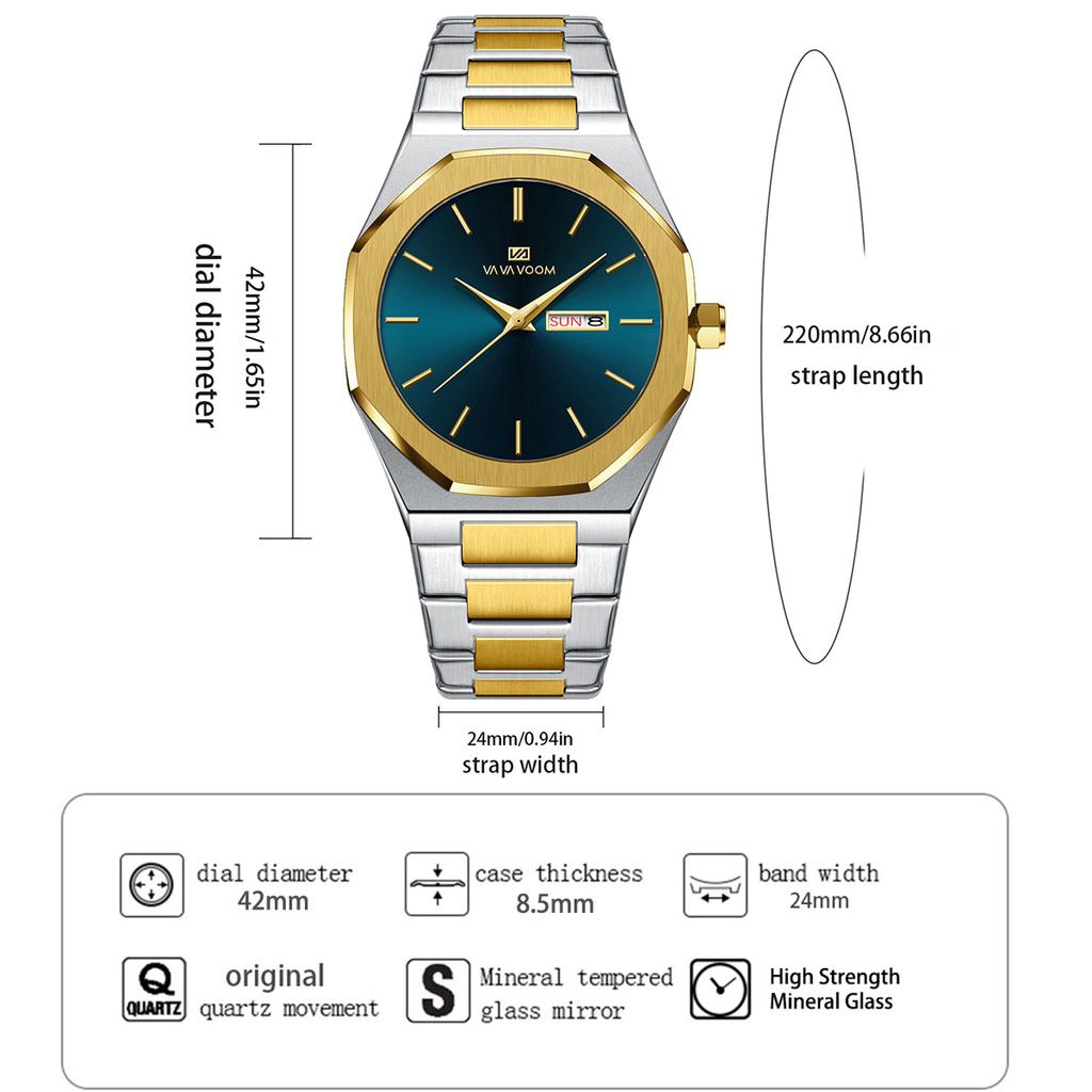 Reloj Hombre Men Business Watch Black Stainless Steel Fashion Week Quartz Movement 42mm 3Bar Waterproof Clock Men Sports Watches