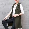 Women Long Suit Coat Sleeveless Mid Length Single Button Sleeveless Thin Pocket Cardigan Lapel Formal OL Commute Style Lady Jacket