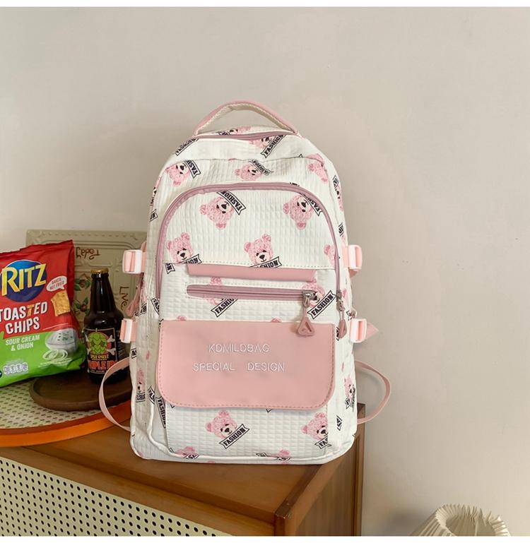 Bear Print Student Schoolbag Girl Backpack Students Third To Sixth Grade Backpack