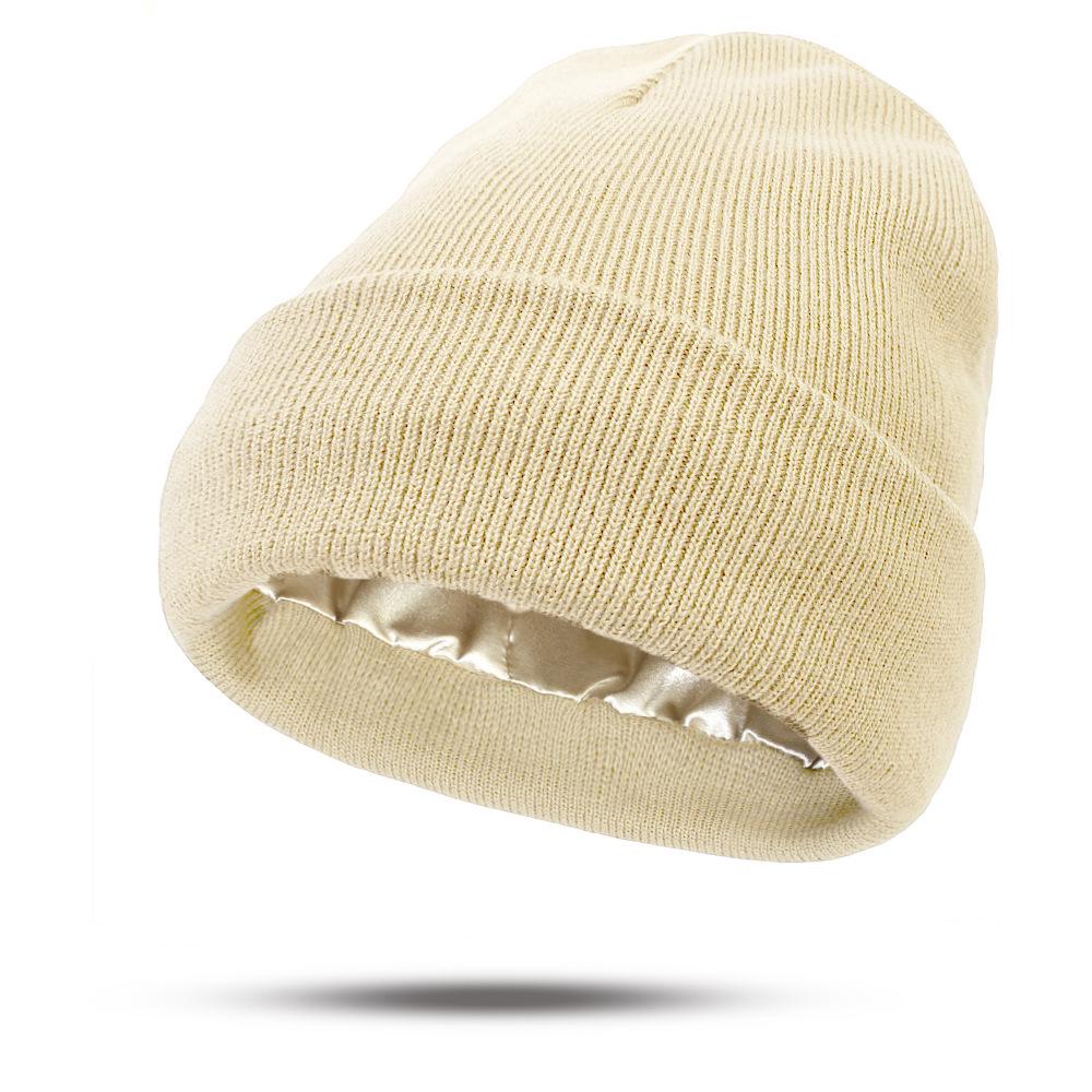 European & American Satin Brocade Winter Hat: Women's Warm Knitted Hair Protection, Acrylic Wool Blend.