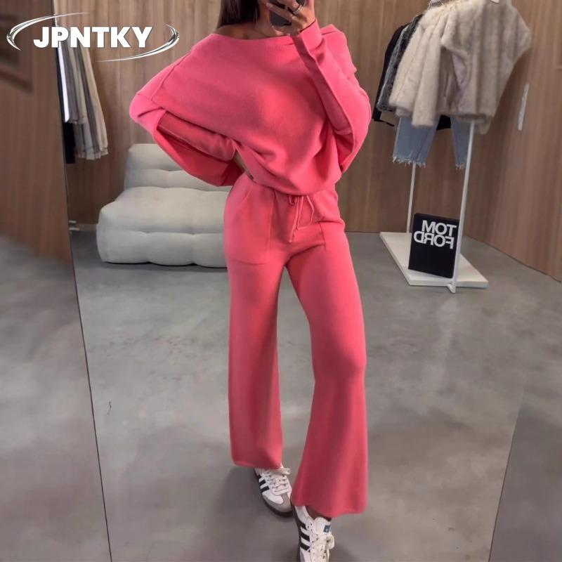 JPNTKY Women's Fashion Casual Long Sleeve O-Neck Pants Suits