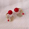 Fashion Temperament Sweet Flower Stud Earrings Women's Red Bow Flower Earrings Versatile Exquisite Daily Atmosphere Earrings