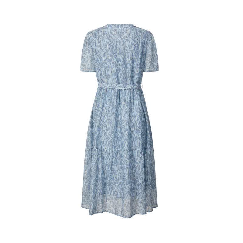 JUZUI Elegant Floral Print V-Neck Lyocell Dress