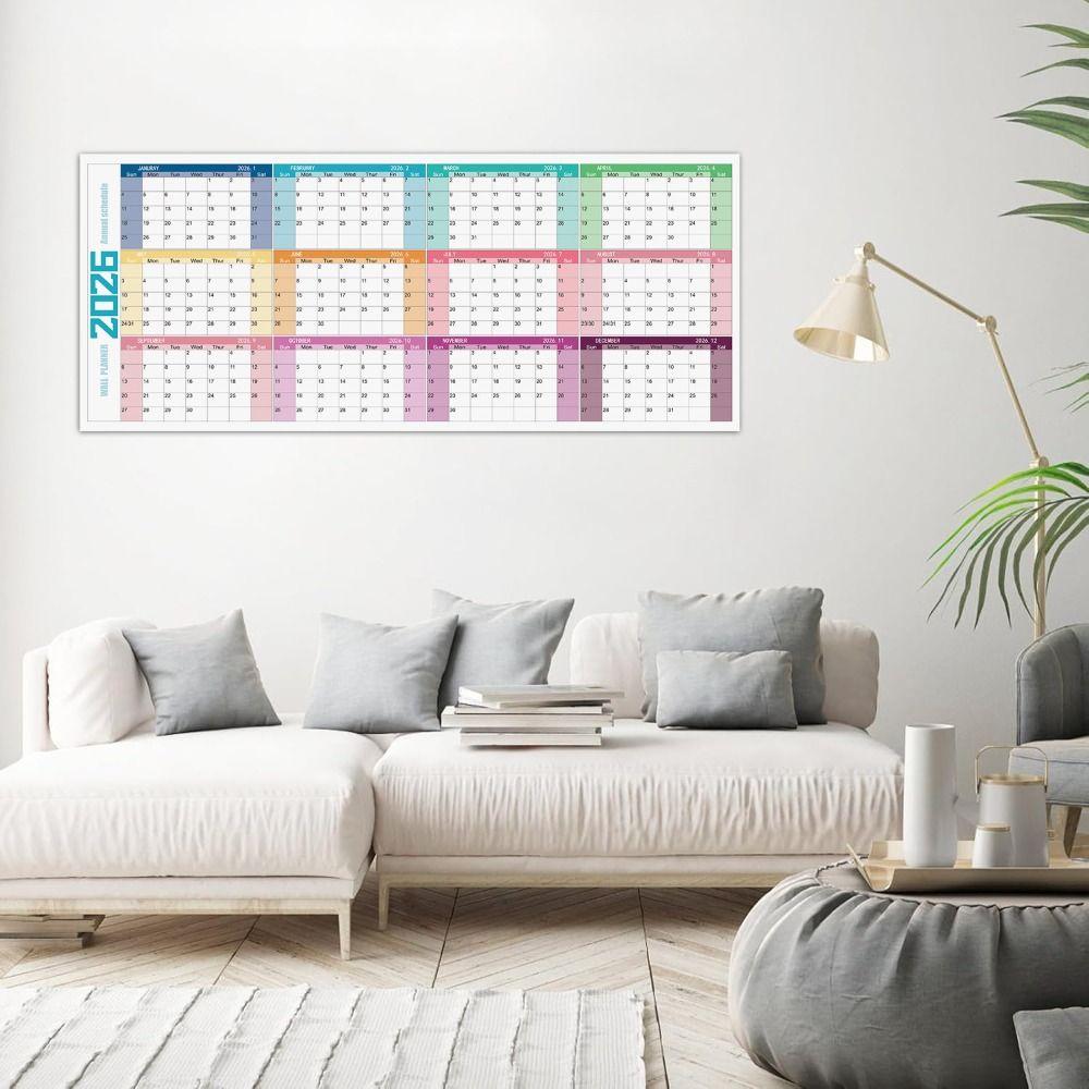 Calendar Colorat 2026 Englez 42x100cm Calendar Planificator Lunar Papetărie de Birou