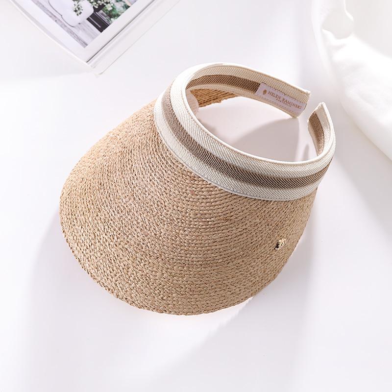 My Extreme Outdoor Activities Women's Raffia Straw Visor Hat For Wide Brim Summer Sun Hat With Adjustable Headband Uv Protection Beach Cap Open Top Sun Visor 53-59Cm