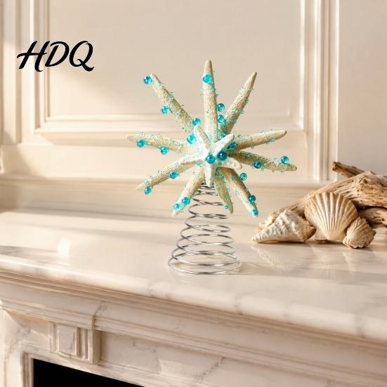 Coastal Holiday Tree Decorations Beach Starfish Christmas Topper 6 Inch Nautical Treetop Topper Ornament Ocean Style Decoration for Xmas Party Home