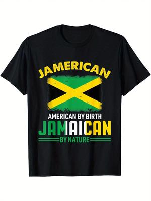 Men's 180g 100% Cotton Vintage Jamaican-American Flag Graphic T Shirt