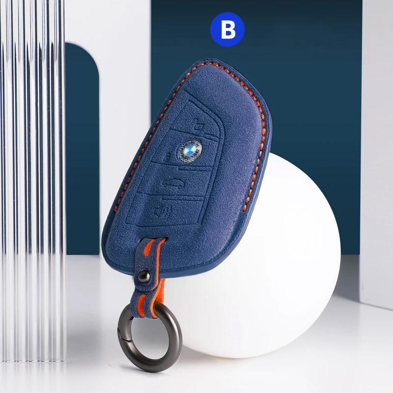 Car Accessories Key Case Cover Keychain For BMW 1/3/5/7 Series X1/X2/X3/X5/X6 Alcan Tara Suede Remote Fob Keybag Keyrings