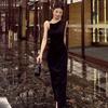 Temperament Metal Inlaid Diagonal Collar Pleated Dress Summer New Niche Design Slim and Slim Skirt