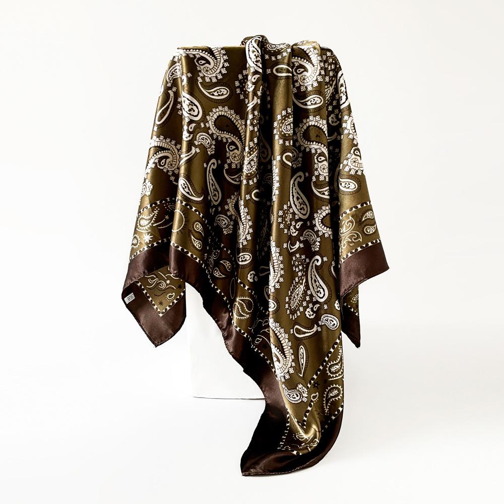 New silk scarf 90cm women s European and American cashew nut printed bag head scarf satin scarf satin square scarf shawl 90*90cm