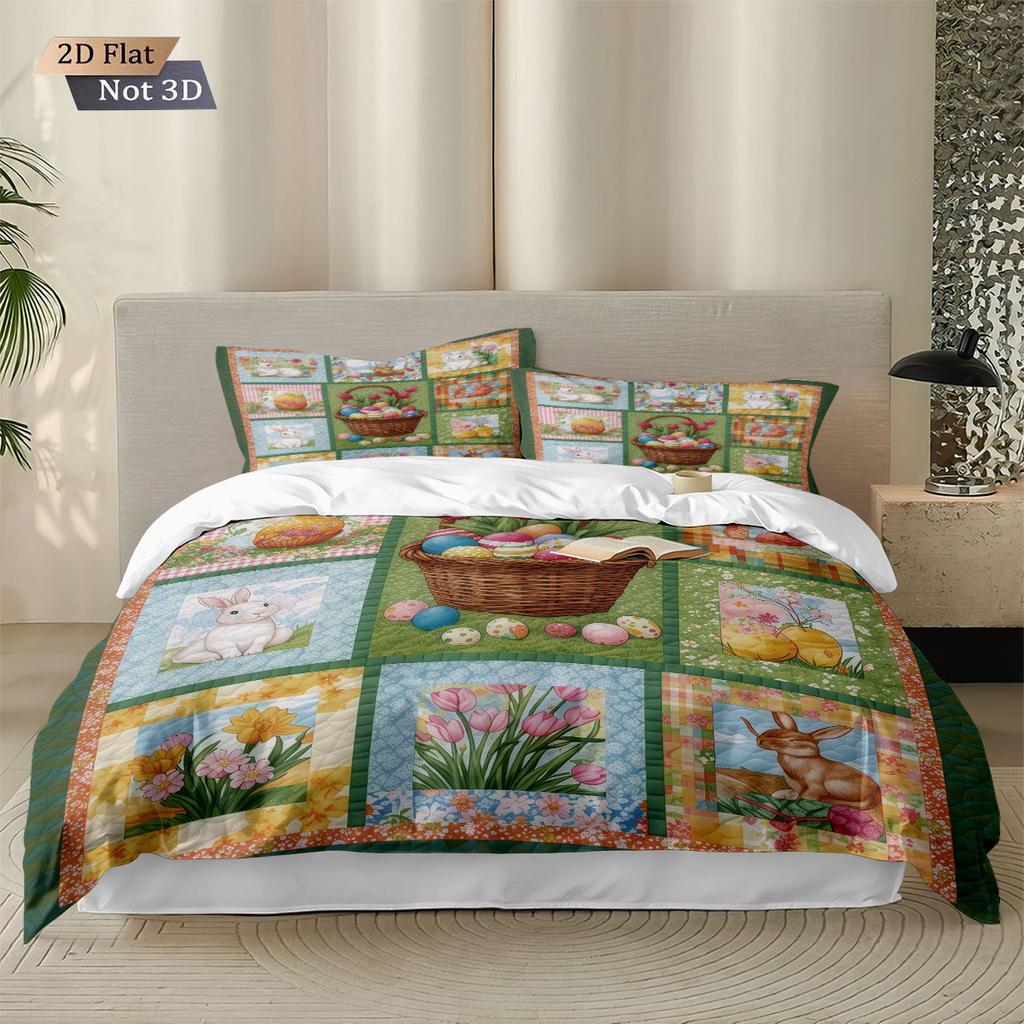 3pcs Easter Egg Print Coreless Down Duvet Cover Set Comfortable Bedroom Bedding Decoration Machine Washable