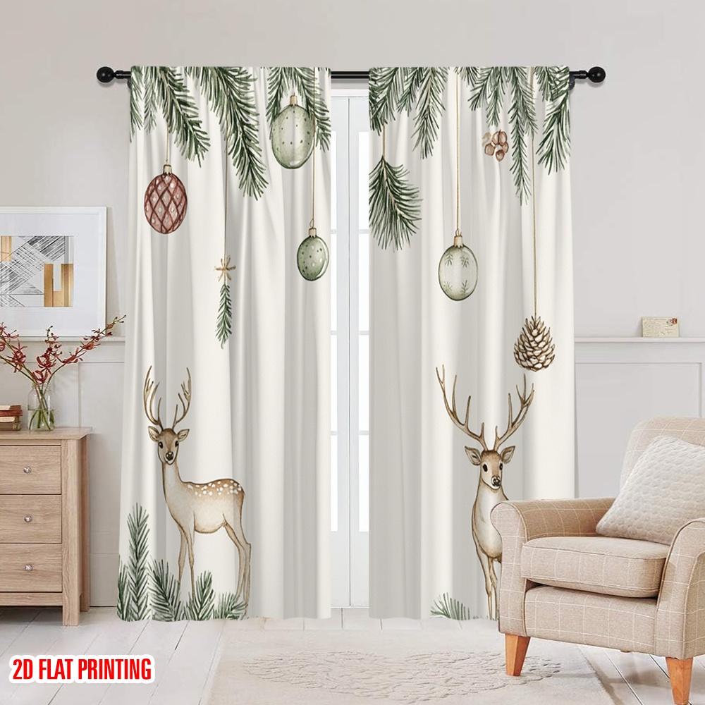 2 Stück, 2D-Flachdruck Vorhänge Rollos Weihnachtsornamente Hirsch (3) Polyester Fabrik (ohne Stange) Vielseitige Allzweck- für
