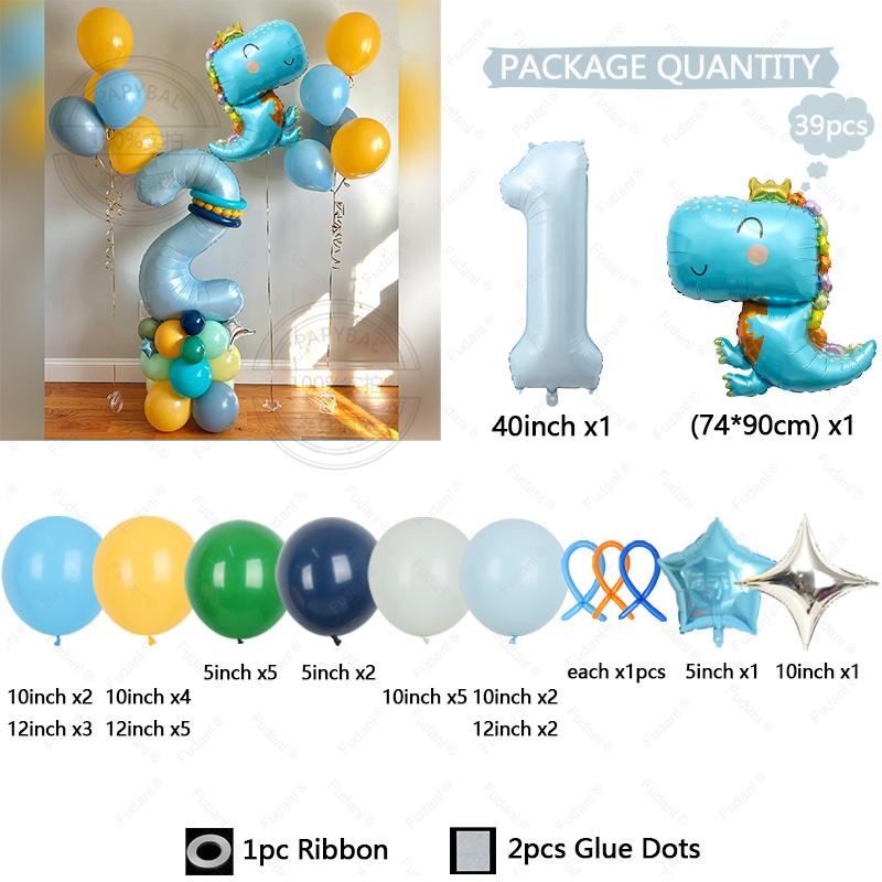39Pcs Set Cartoon Cute Dinosaur Foil Balloons Macaron Colored Latex Ball 1-9 Year Girls Kids Dinosaur Themed Birthday Party Deco