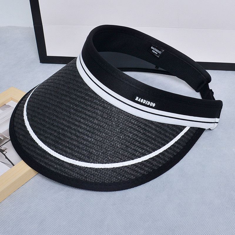

8524 New Arrival Straw Woven Topless Hat Cover Face Outdoor Big Brim Sunshade Sun Protection Hat Easiest for Match Casual Summer Sun Hat 8277-Black