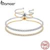 BAMOER 18K Gold Plated CZ Classic Tennis Bracelet for Women, 925 Silver Adjustable Slider Bracelet Wedding Jewelry Gift