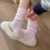 Female Autumn and Winter Thickened Warm Bow Solid Color Wool Medium Tube Pile Socks