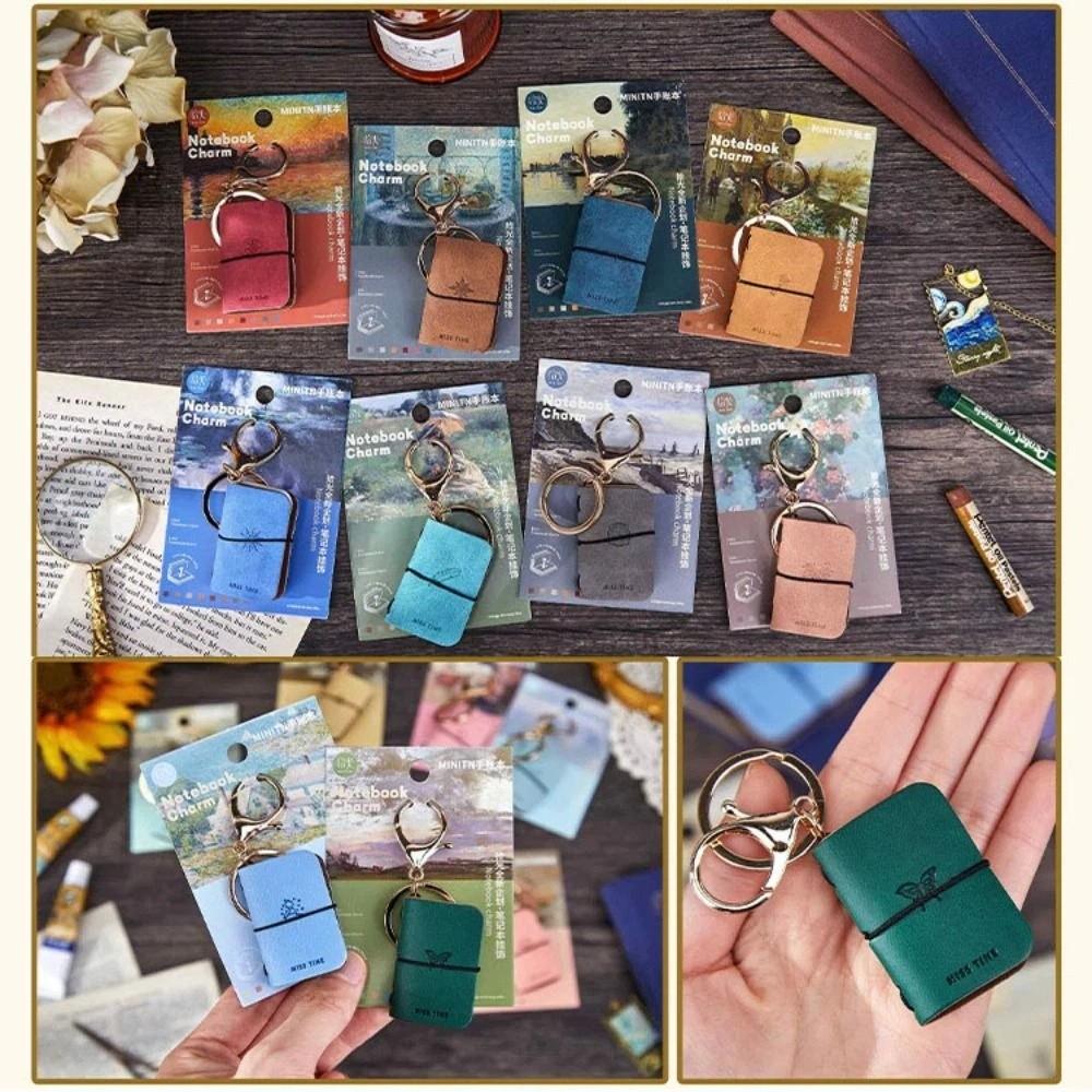 Retro Tiny Leather Notebook Charm Decorative Mini Pocket Notepad Keyring Backpack Decoration