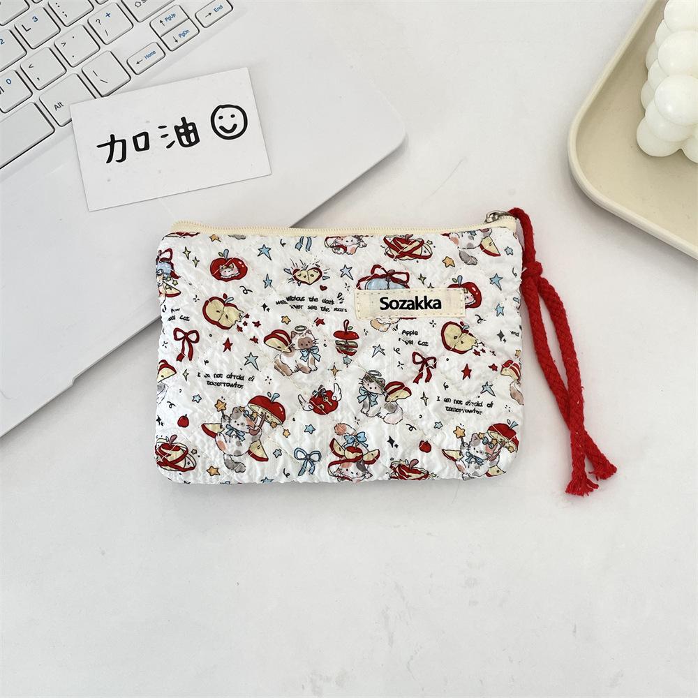Quilted Floral Padded Cotton Portable Storage Bag Soft Change Bag Mouth Red Envelope Cosmetic Sundries Storage