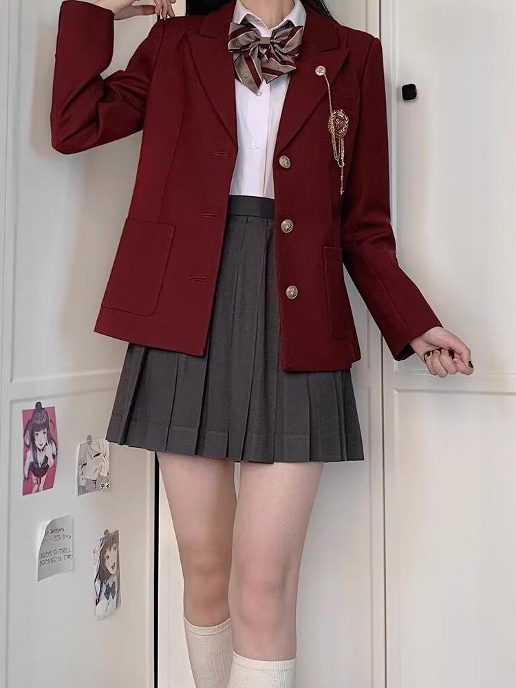 Japoński mundurek DK w stylu college'u: Luźny Przystojny Mundurek Rogue na Wiosnę/Jesień - Unisex Studenckie Okrycie Wierzchnie do Zdjęcia Absolwenta z Odznaką