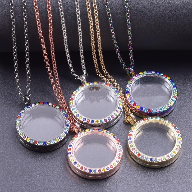 25/30/35/40 mm Locket Pendant Necklace For Women Men Accessories Rhinestone Cage Floating Locket Charms Necklaces Chain On Neck