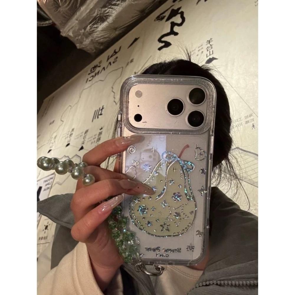 Ins Koreanische Laserbogen Grün Birne für iPhone17promax Apple 16pro Handyhülle 15 Damen ins Stil Kristall Mode Schutzhülle