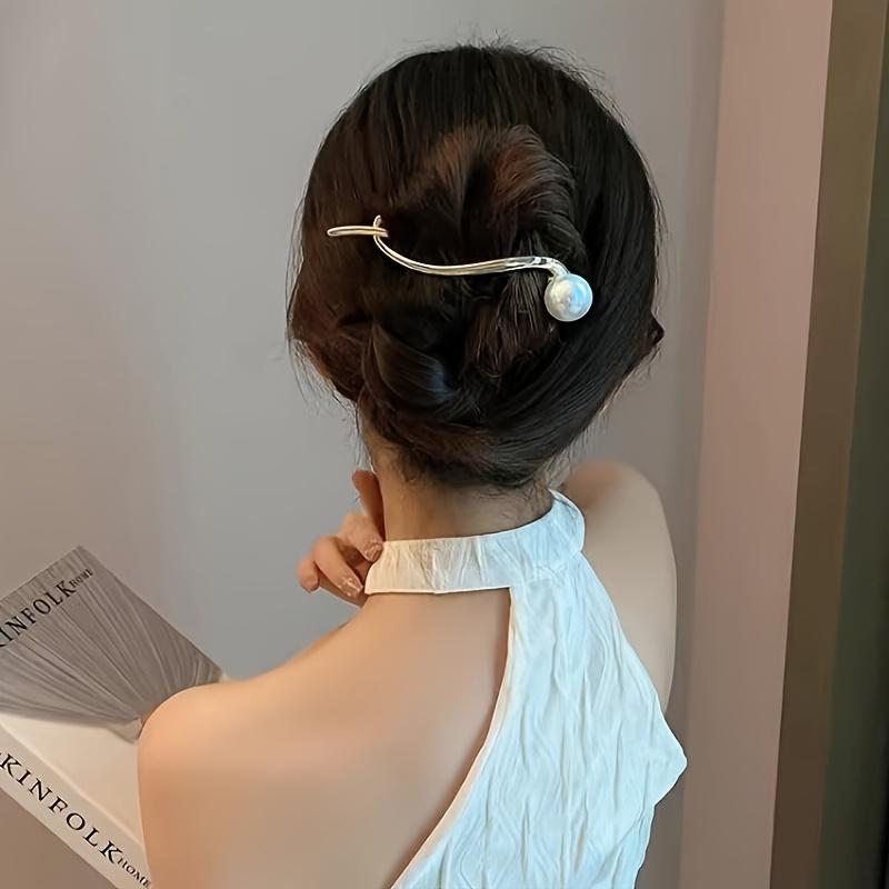 Elegant Pearl & Rhinestone Hair Clips - 4pcs, Golden Twist Clasp, Perfect for Women's Valentine's Day Hairstyles