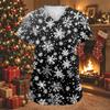 Women's Fashion Christmas Print V-Neck Short Sleeve Caregiver Work Top with Pockets
