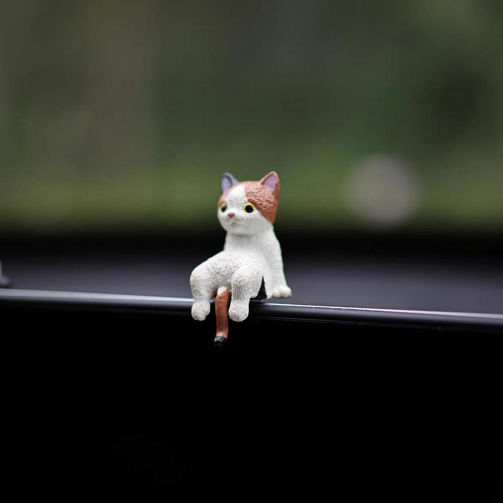 Cat Car Dashboard Decor Rear View Mirror Accessories, Set of 6 Mini Cats Cute Car Decorations Interior, Computer Monitor Figurines for Women Girl
