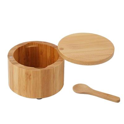 Salt Seasoning Jars Pepper Jar Bamboo Condiment Box Bowl Storage Pot Set Wood Sugar Container Holder Lid Function Multi Bowls