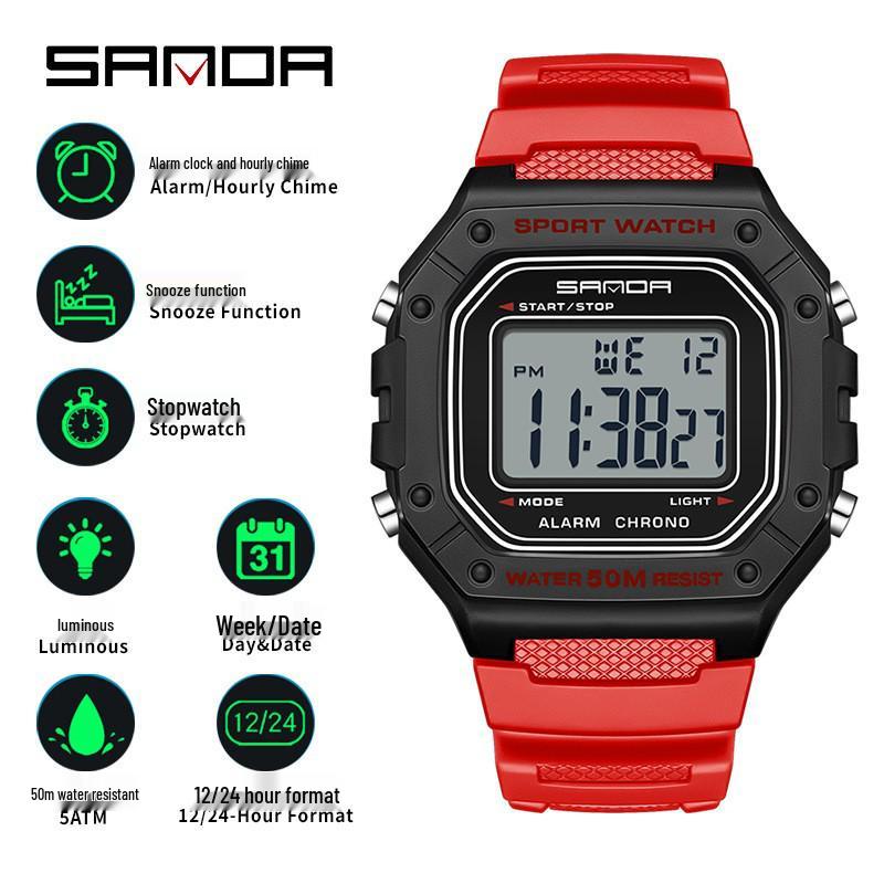 SANDA Square Multi-Function Digital Sports Watch: Waterproof, Luminous, Ideal for Students and Parties