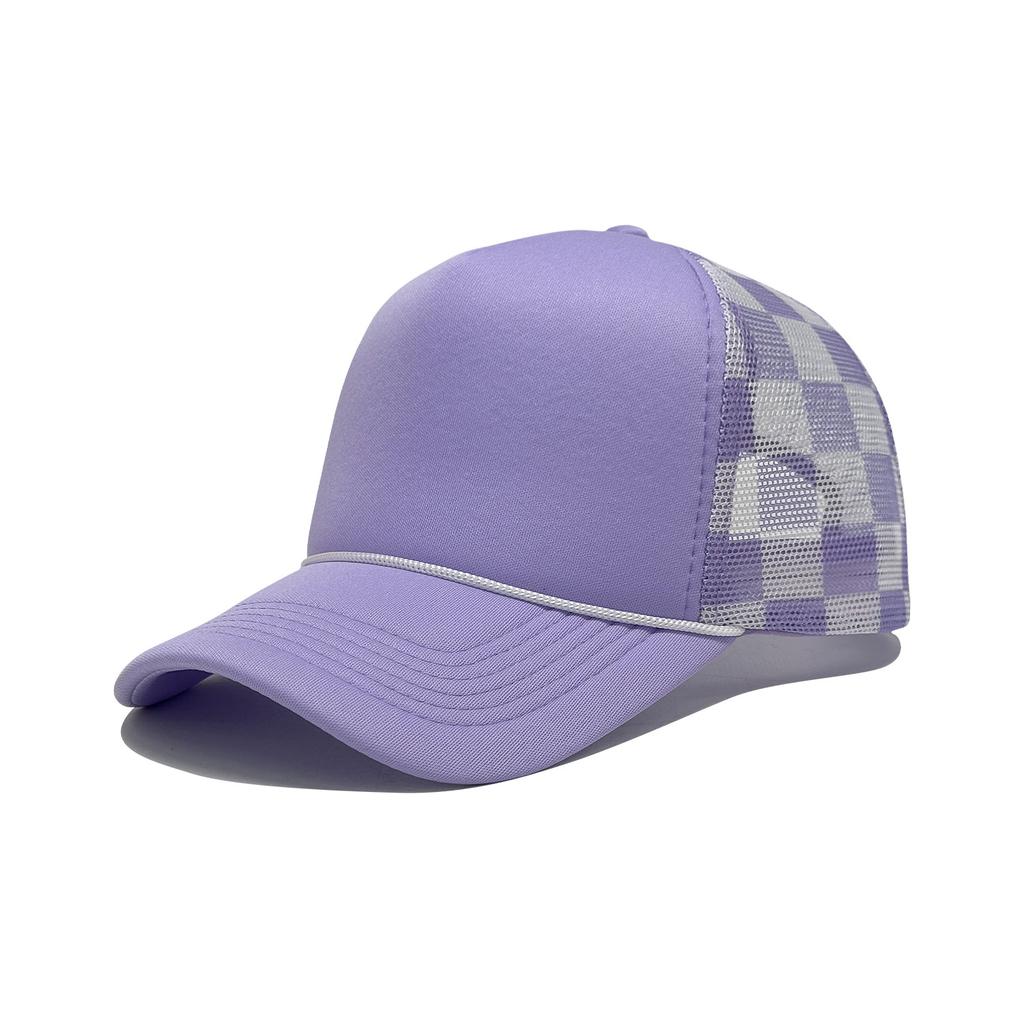 New Plaid Baseball Cap with Rope Truck Mesh Cap Outdoor Leisure American Fashion Breathable Sun Protection Advertising Cap