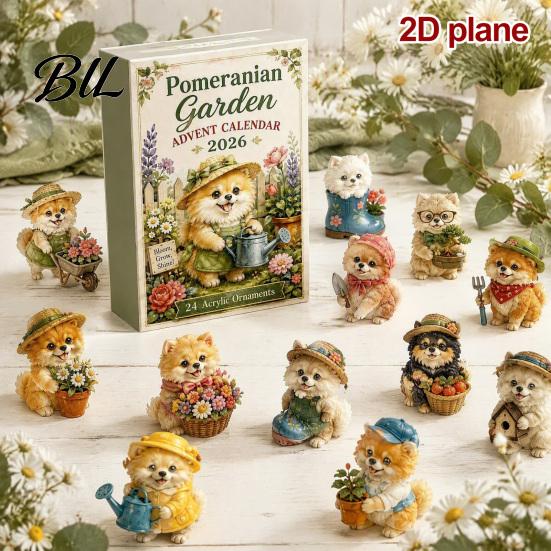 Dog Ornaments Advent Calendars 2026, Cute 24 Days Christmas Countdown Decorative Hanging Calendar, 2D Acrylic Collectible Figures for Lovers,