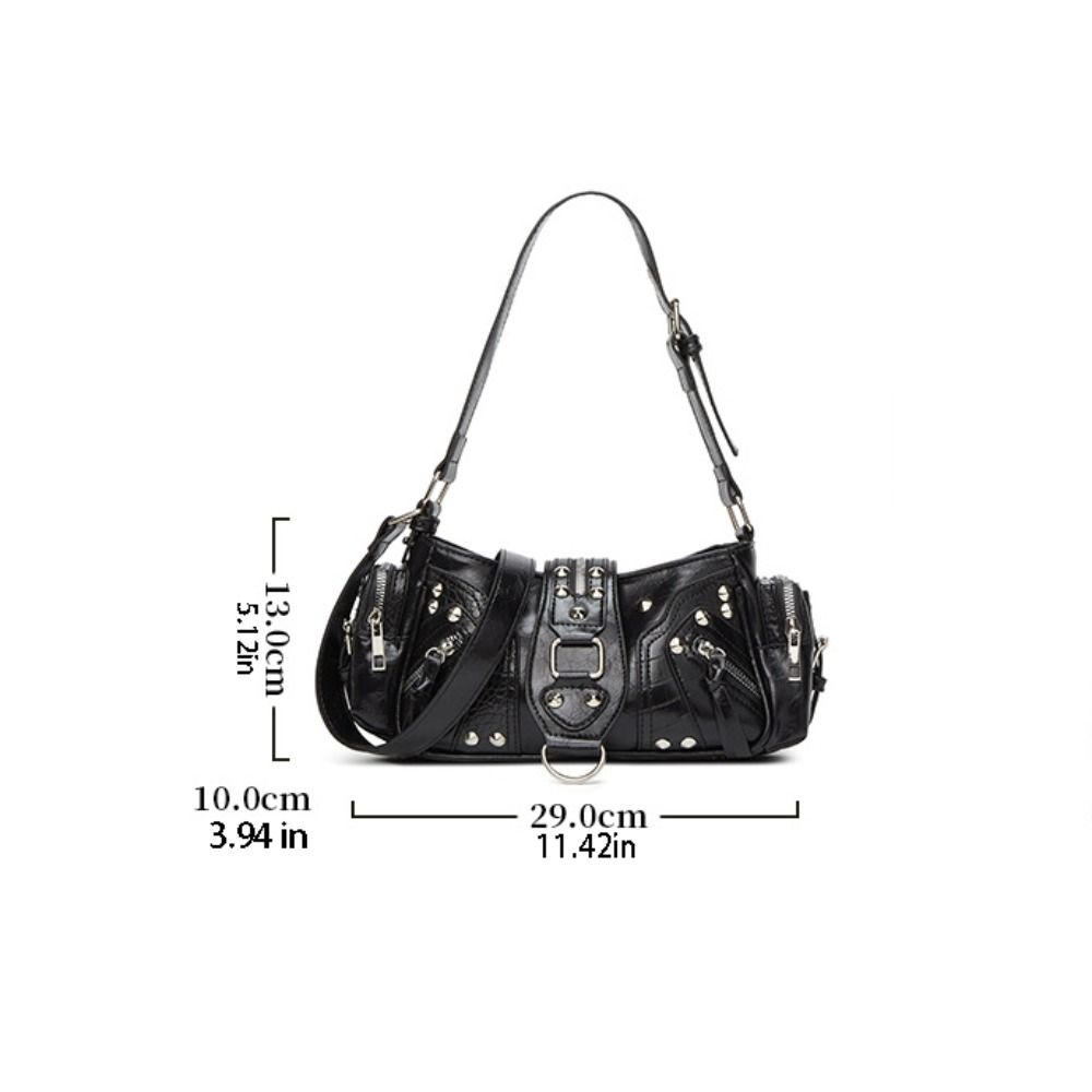 Punk Y2K Retro Rivet Shoulder Bag Oil Wax Leather Spicy Girl Motorcycle Bag Korean Multi-pocket Crossbody Bags Streetwear