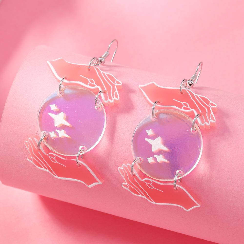 Quirky Iridescent Crystal Ball Palm Earrings