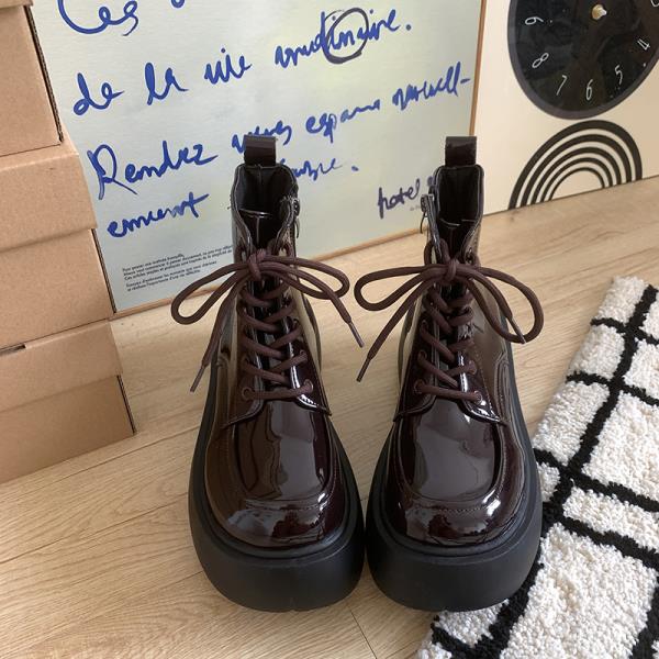 Lolita Stiefel Damen Halbschuhe Stiefel-Damen Knöchel Damen Rock Herbst Reiten Leder Retro Motorradstiefel Lack Reitstiefel