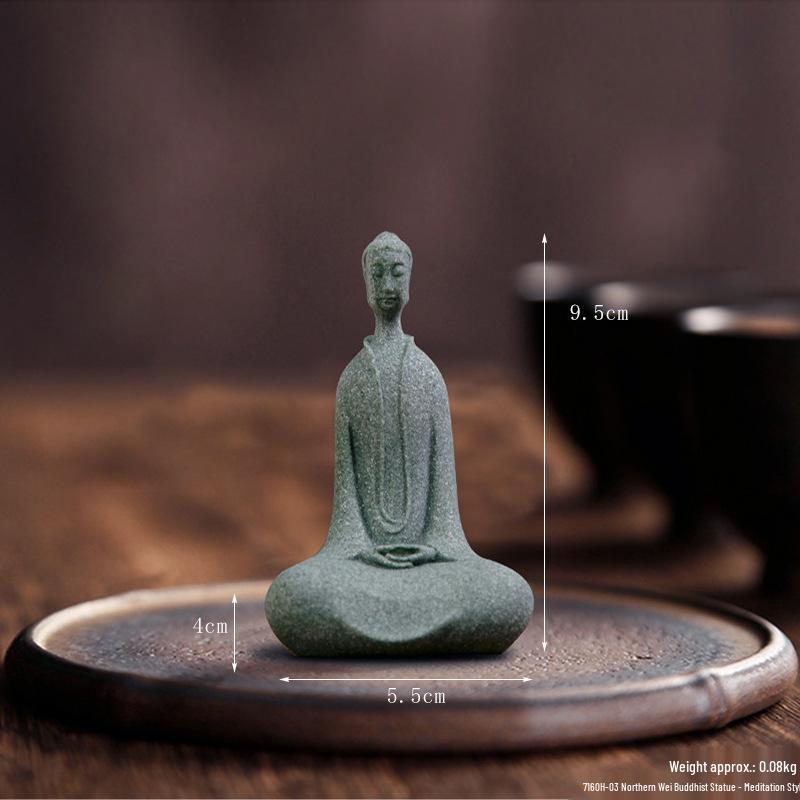 Porcelain Green Sandstone Buddha Ornament for Zen Fish Tank or Bonsai Display