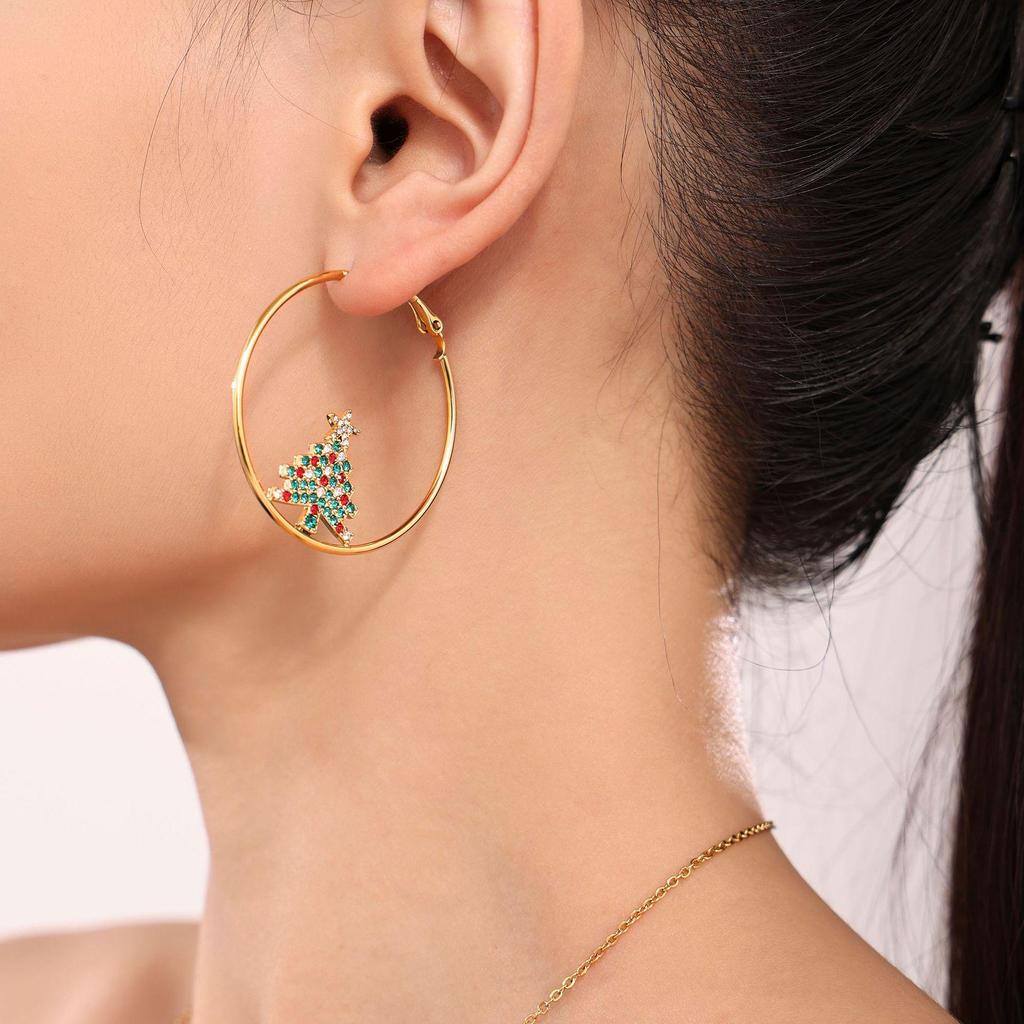 18K Gold-Plated Zircon Enamel Earrings Set