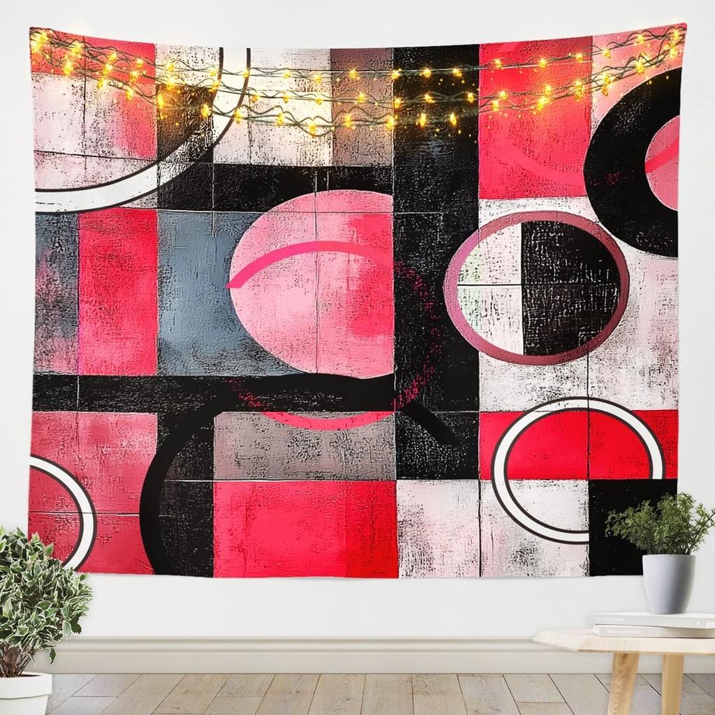 Purple Black White Tapestry Size Kids Abstract Geometric Wall Art for Boys Girls Teens Modern Minimalist Wall Hanging Blanket