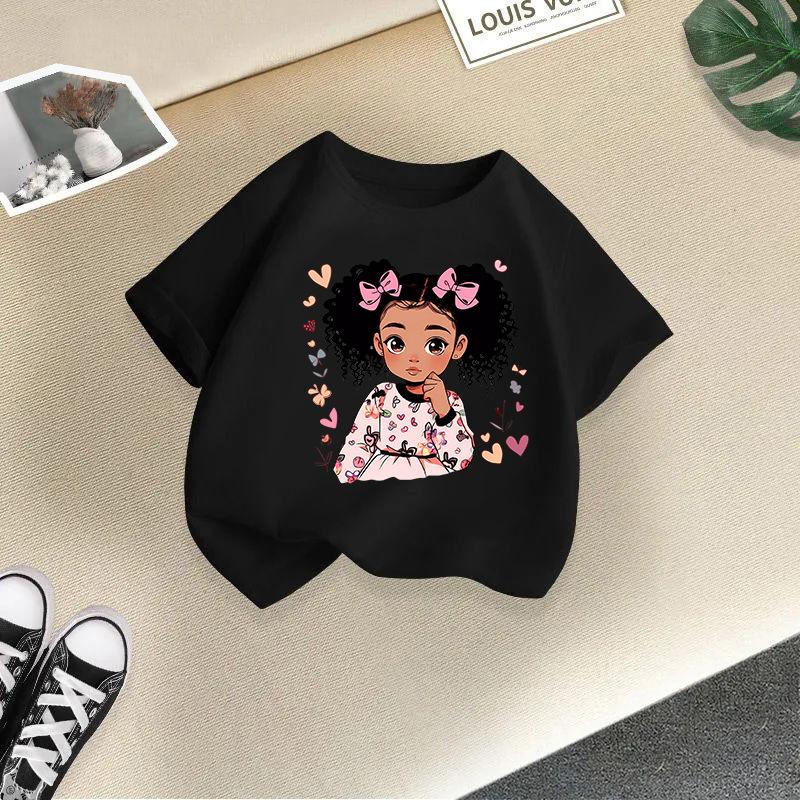 Kid T Shirt Cute Girl Printed T-shirt Round-neck Short-sleeve T-shirt Kids 100% Cotton Clothes 2-13Y