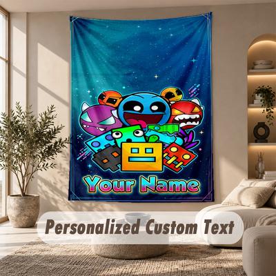 Geometry Dash Tapestry, Personalized Custom Text, Wall Hanging Tapestry For Living Room Home Wall Decor