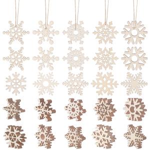 

150pcs Wooden Snowflake Pendant Hanging Hollow Wood Slices Ornaments With Cord For Xmas Tree Decorations 50mm