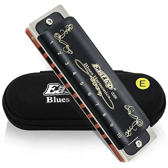 East Top Blues E 20 Brass Canvas Cleaning Diatonic Harmonica for Beginners and Study and Practice Harmonica, 10-Hole, Key, Tones, Cover, Case, Cloth,